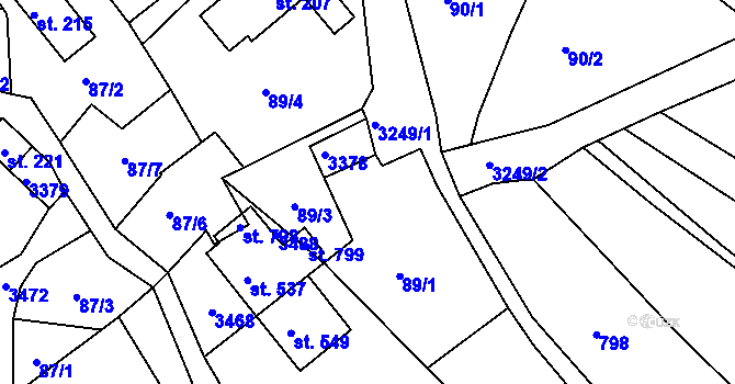 Parcela st. 209/3 v KÚ Lužná u Vsetína, Katastrální mapa