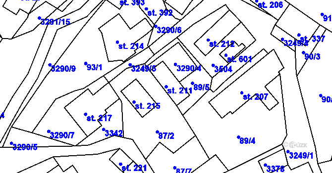 Parcela st. 211 v KÚ Lužná u Vsetína, Katastrální mapa