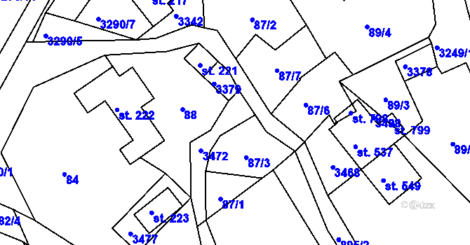 Parcela st. 220/2 v KÚ Lužná u Vsetína, Katastrální mapa