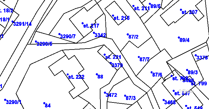 Parcela st. 221 v KÚ Lužná u Vsetína, Katastrální mapa