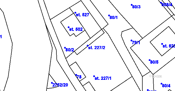 Parcela st. 227/2 v KÚ Lužná u Vsetína, Katastrální mapa