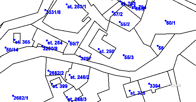 Parcela st. 250 v KÚ Lužná u Vsetína, Katastrální mapa