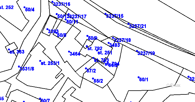 Parcela st. 251 v KÚ Lužná u Vsetína, Katastrální mapa