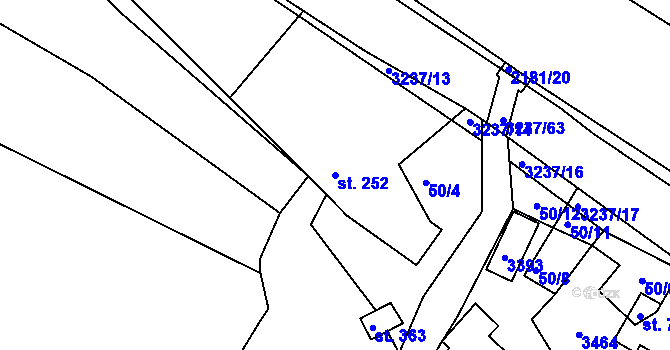 Parcela st. 252 v KÚ Lužná u Vsetína, Katastrální mapa