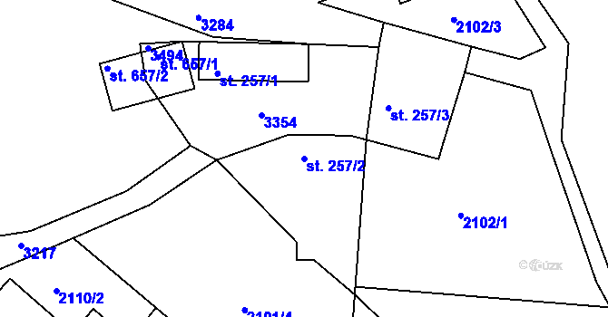 Parcela st. 257/2 v KÚ Lužná u Vsetína, Katastrální mapa