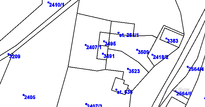 Parcela st. 261/3 v KÚ Lužná u Vsetína, Katastrální mapa