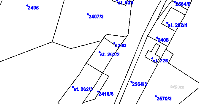 Parcela st. 262/2 v KÚ Lužná u Vsetína, Katastrální mapa