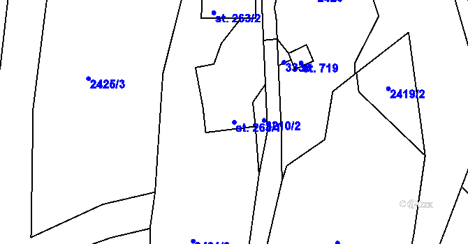 Parcela st. 263/1 v KÚ Lužná u Vsetína, Katastrální mapa
