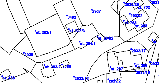Parcela st. 284/1 v KÚ Lužná u Vsetína, Katastrální mapa