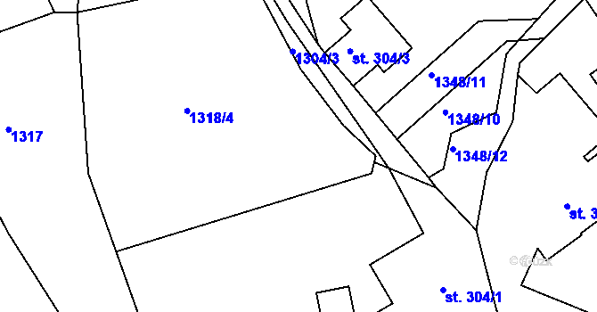 Parcela st. 305 v KÚ Lužná u Vsetína, Katastrální mapa