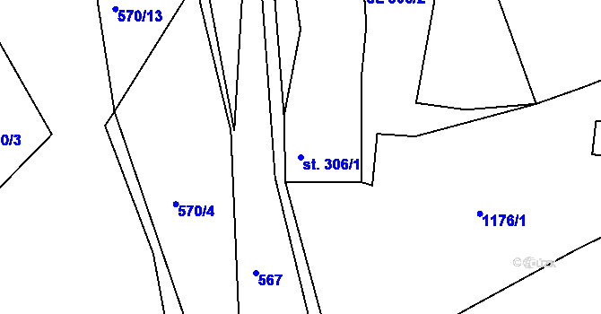 Parcela st. 306/1 v KÚ Lužná u Vsetína, Katastrální mapa