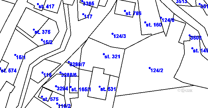 Parcela st. 321 v KÚ Lužná u Vsetína, Katastrální mapa