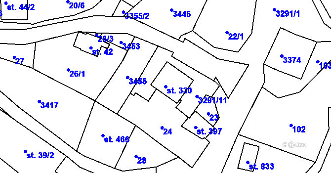 Parcela st. 330 v KÚ Lužná u Vsetína, Katastrální mapa