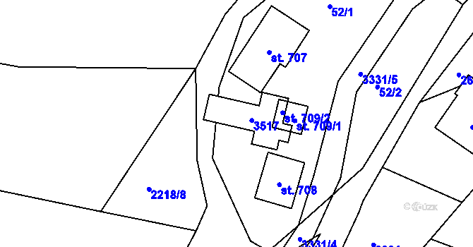 Parcela st. 334 v KÚ Lužná u Vsetína, Katastrální mapa