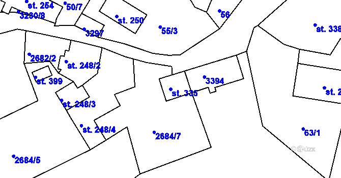 Parcela st. 335 v KÚ Lužná u Vsetína, Katastrální mapa