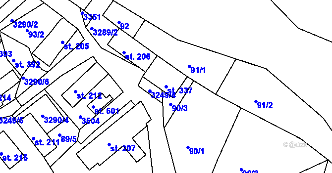 Parcela st. 337 v KÚ Lužná u Vsetína, Katastrální mapa