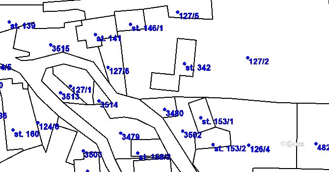 Parcela st. 342 v KÚ Lužná u Vsetína, Katastrální mapa