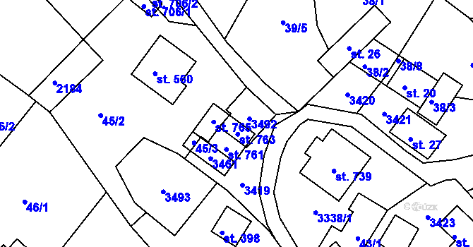Parcela st. 353 v KÚ Lužná u Vsetína, Katastrální mapa