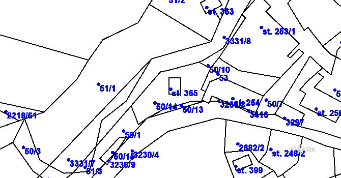 Parcela st. 365 v KÚ Lužná u Vsetína, Katastrální mapa