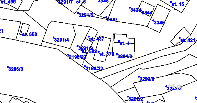 Parcela st. 378 v KÚ Lužná u Vsetína, Katastrální mapa