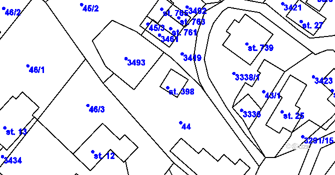 Parcela st. 398 v KÚ Lužná u Vsetína, Katastrální mapa