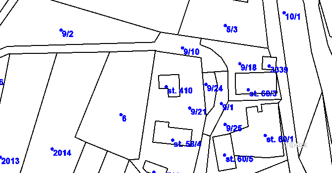 Parcela st. 410 v KÚ Lužná u Vsetína, Katastrální mapa