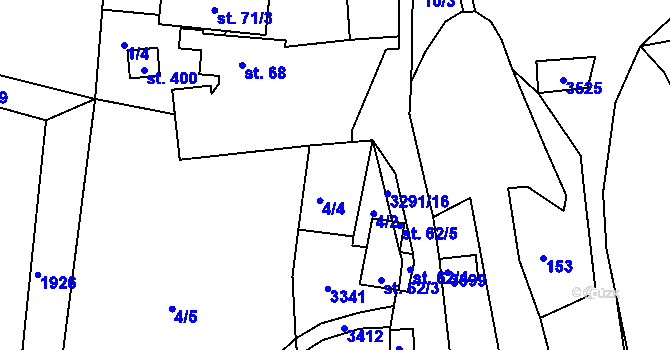 Parcela st. 412 v KÚ Lužná u Vsetína, Katastrální mapa
