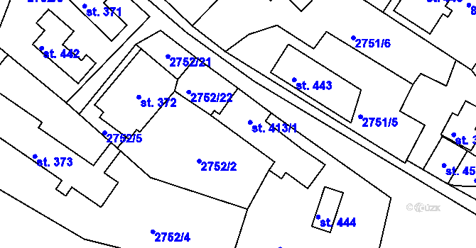 Parcela st. 413/1 v KÚ Lužná u Vsetína, Katastrální mapa