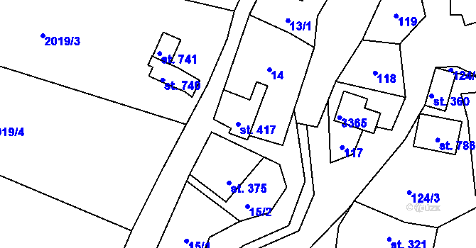 Parcela st. 417 v KÚ Lužná u Vsetína, Katastrální mapa