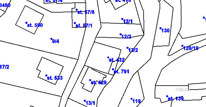 Parcela st. 432 v KÚ Lužná u Vsetína, Katastrální mapa