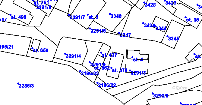 Parcela st. 437 v KÚ Lužná u Vsetína, Katastrální mapa