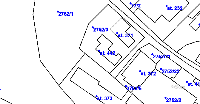 Parcela st. 442 v KÚ Lužná u Vsetína, Katastrální mapa
