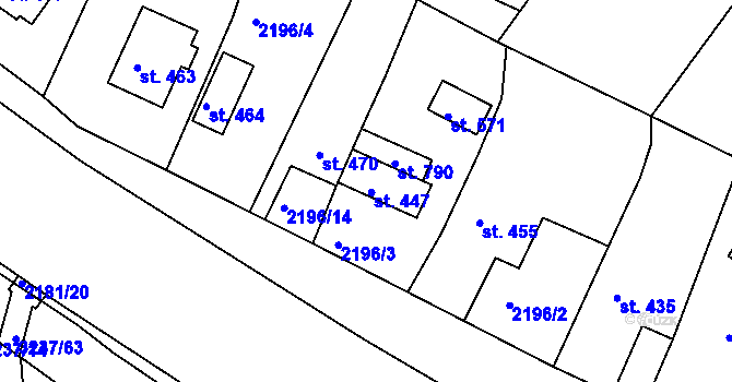 Parcela st. 447 v KÚ Lužná u Vsetína, Katastrální mapa