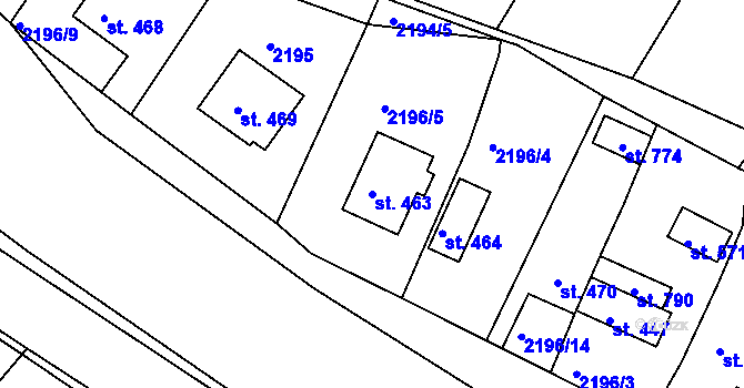 Parcela st. 463 v KÚ Lužná u Vsetína, Katastrální mapa