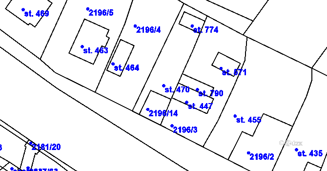 Parcela st. 470 v KÚ Lužná u Vsetína, Katastrální mapa