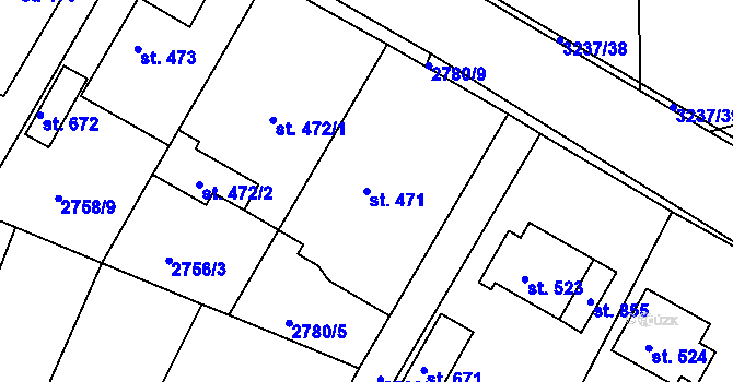 Parcela st. 471 v KÚ Lužná u Vsetína, Katastrální mapa