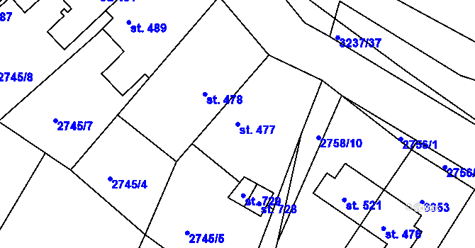 Parcela st. 477 v KÚ Lužná u Vsetína, Katastrální mapa