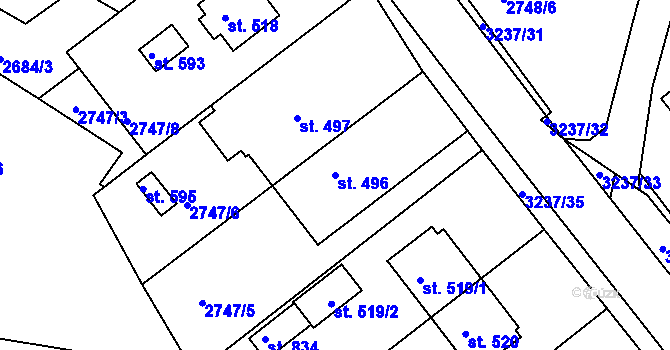 Parcela st. 496 v KÚ Lužná u Vsetína, Katastrální mapa