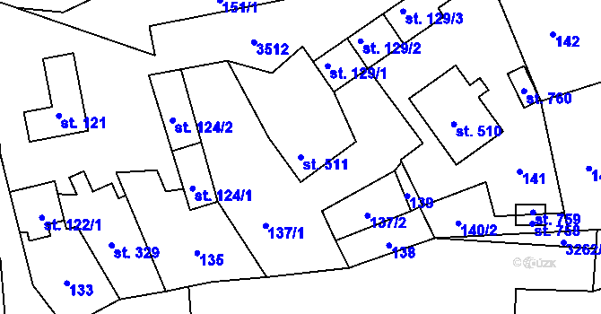 Parcela st. 511 v KÚ Lužná u Vsetína, Katastrální mapa