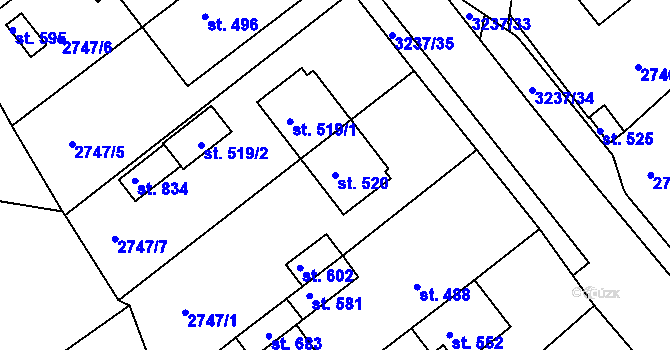 Parcela st. 520 v KÚ Lužná u Vsetína, Katastrální mapa