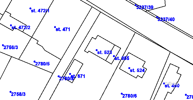 Parcela st. 523 v KÚ Lužná u Vsetína, Katastrální mapa