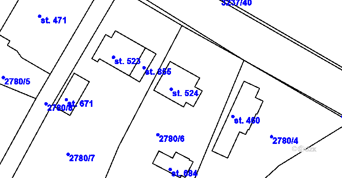 Parcela st. 524 v KÚ Lužná u Vsetína, Katastrální mapa