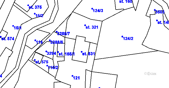 Parcela st. 531 v KÚ Lužná u Vsetína, Katastrální mapa
