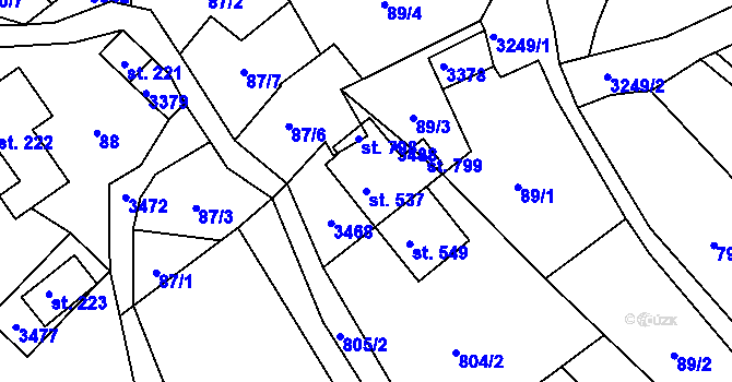 Parcela st. 537 v KÚ Lužná u Vsetína, Katastrální mapa