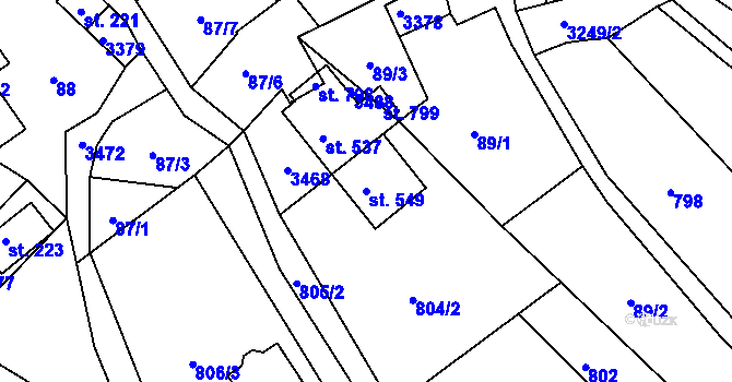 Parcela st. 549 v KÚ Lužná u Vsetína, Katastrální mapa