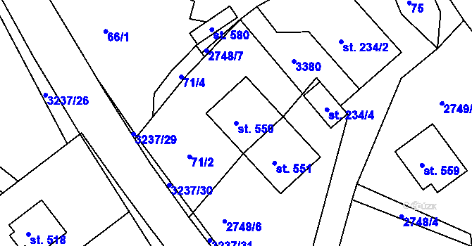 Parcela st. 550 v KÚ Lužná u Vsetína, Katastrální mapa