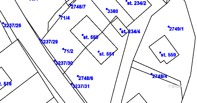 Parcela st. 551 v KÚ Lužná u Vsetína, Katastrální mapa
