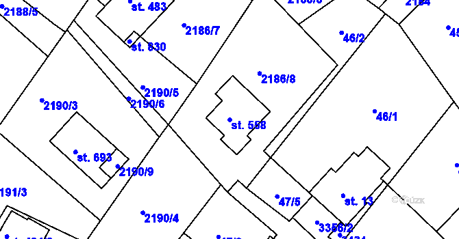 Parcela st. 558 v KÚ Lužná u Vsetína, Katastrální mapa