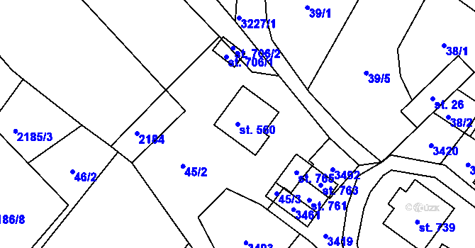 Parcela st. 560 v KÚ Lužná u Vsetína, Katastrální mapa