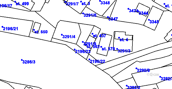 Parcela st. 562 v KÚ Lužná u Vsetína, Katastrální mapa